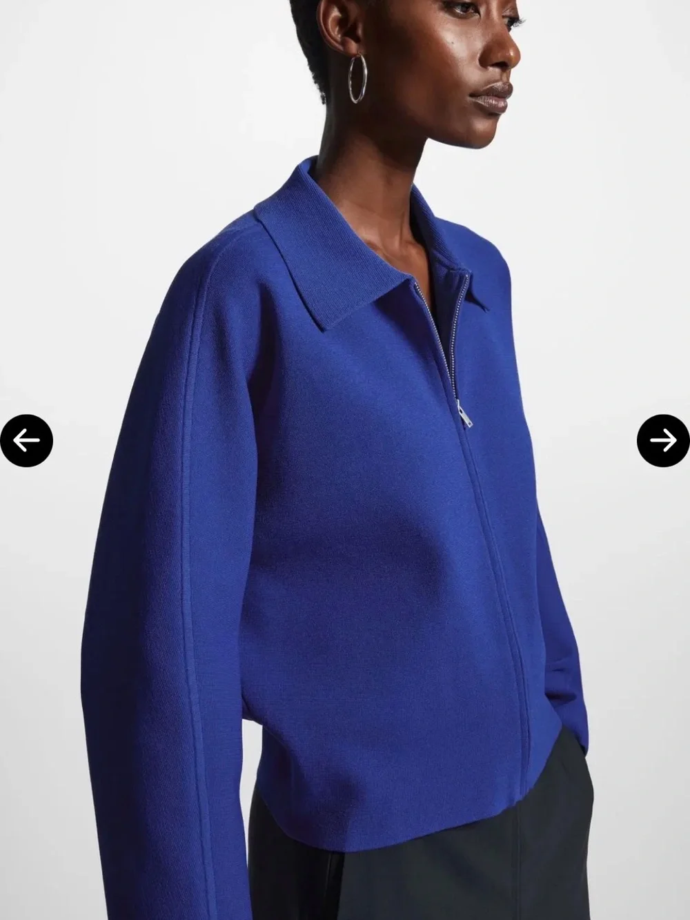 COS Classic Knit Bomber Jacket Blue Large Minimalist Quiet Luxury